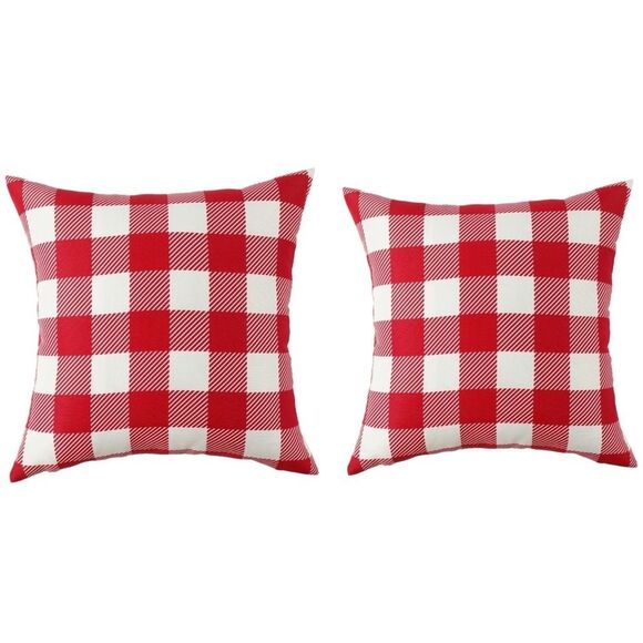 The Mountain Home Collection Decorative Plaid 18 in. x 18 in. Square Red Pillow - Picture 1 of 5
